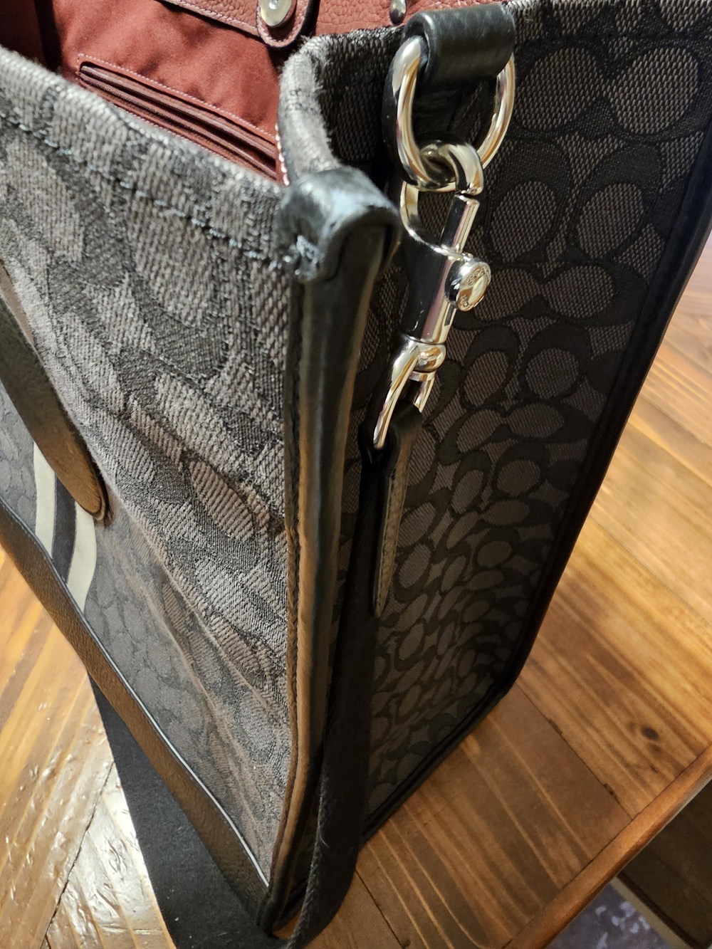 Coach Women’s Signature Canvas Tote in Charcoal with Black Trim - Picture 7 of 7